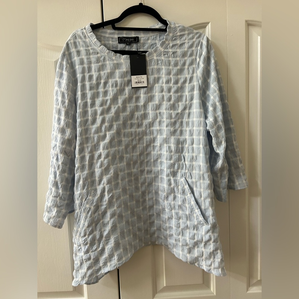 Gray 3/4 Sleeve Boxy Tunic with Quilted Design